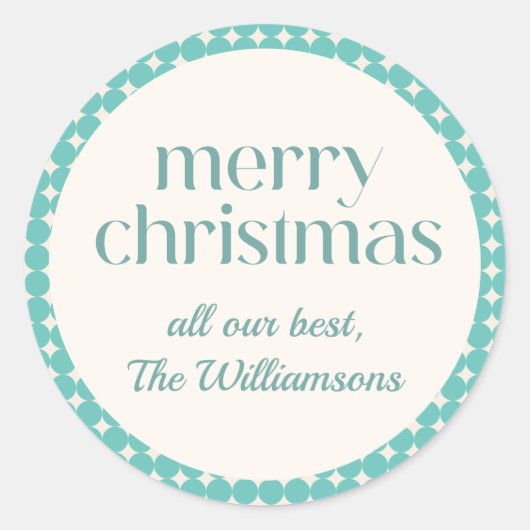 ヴィンテージミントティール（緑がかった色）グリーンジオメトリックドットカスタム ラウンドシール (正面)