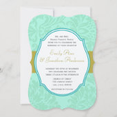 ヴィンテージミントビクトリアンフローラダマスクウェディング 招待状 (正面)