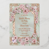 ヴィンテージミントピーニーブライダルシャワーティーパーティー 箔招待状 (正面)