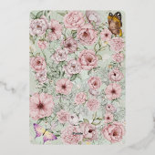 ヴィンテージミントピーニーブライダルシャワーティーパーティー 箔招待状 (裏面)