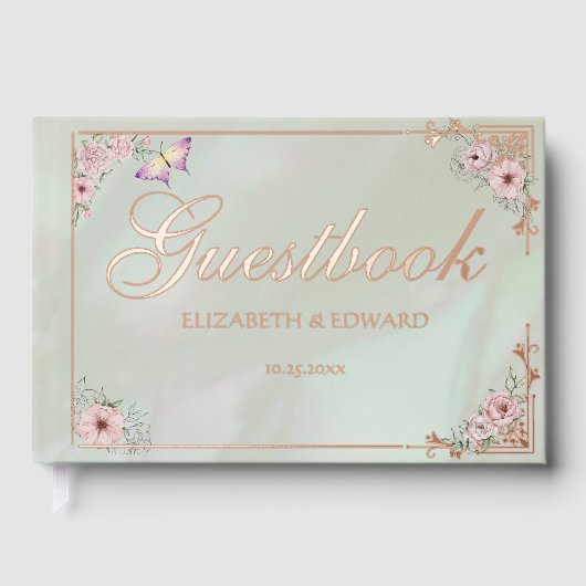 ヴィンテージミントピーニ結婚ズフォイルゲストブック ゲストブック (正面)