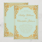 ヴィンテージミントフェイク金ゴールド華美スクリプトグリーン結婚( 招待状 (正面/裏面)