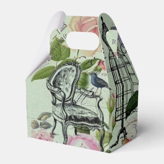 ヴィンテージミントフランスのピンクローズパリパーティー フェイバーボックス (正面サイド)