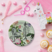 ヴィンテージミントフランスのピンクローズパリパーティー ペーパープレート (パーティー)