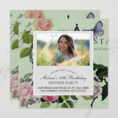 ヴィンテージミントフランスのピンクローズパリパーティー 招待状 (正面/裏面)