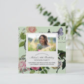 ヴィンテージミントフランスのピンクローズパリパーティー 招待状 (スタンド正面)