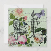 ヴィンテージミントフランスのピンクローズパリパーティー 招待状 (裏面)