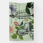 ヴィンテージミントフランスのピンクローズパリパーティー 横断幕 (縦)