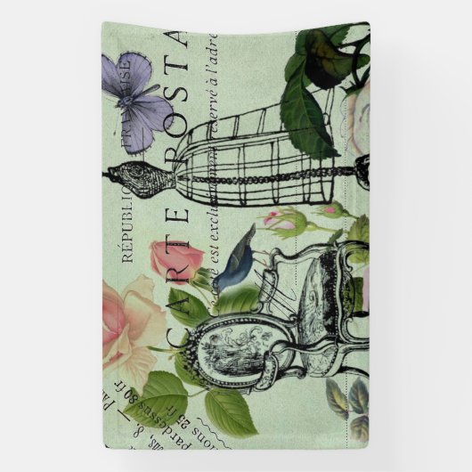 ヴィンテージミントフランスのピンクローズパリパーティー 横断幕 (縦)