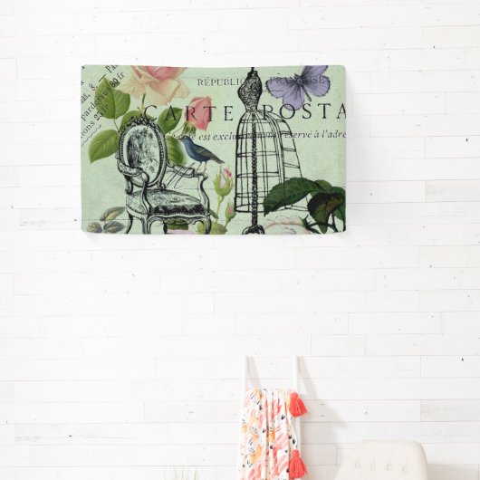 ヴィンテージミントフランスのピンクローズパリパーティー 横断幕 (インサイチュ)