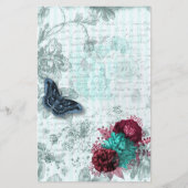 ヴィンテージミントブルゴーニュバタフライスクラップブック紙 (正面)