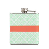 ヴィンテージミントホワイトダマスク#3コーラルネームモノグラム フラスク (裏面)