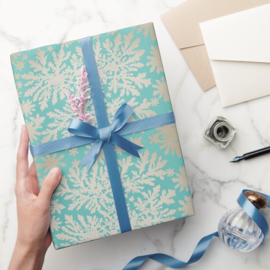 ヴィンテージミントラッピング紙と雪片 ラッピングペーパー (ギフト)