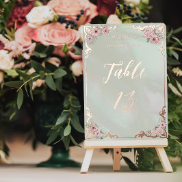 ヴィンテージミント牡丹フォイルテーブル番号カード 箔招待状