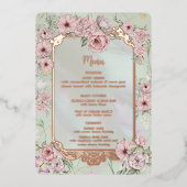 ヴィンテージミント結婚牡丹のフォイルのメニューカード 箔招待状 (正面)