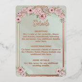 ヴィンテージミント結婚牡丹のホイルエンクロージャカード 箔招待状 (正面)