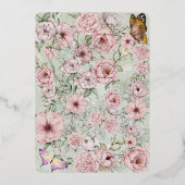 ヴィンテージミント結婚牡丹のホイルエンクロージャカード 箔招待状 (裏面)