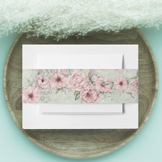 ヴィンテージミント結婚牡丹 招待状ベリーバンド