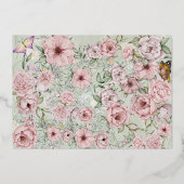 ヴィンテージミント結婚Peony's foil日付カードを保存 箔招待状 (裏面)