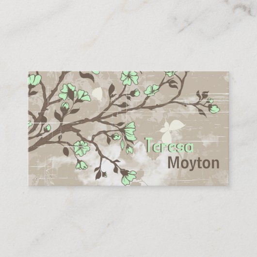 ヴィンテージミント緑の花フローラグランジタウペ 名刺 (正面)