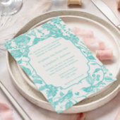 ヴィンテージミント花柄ラブバード結婚ズ 招待状