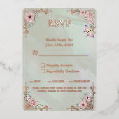 ヴィンテージミントPeony結婚のフォイルRSVP応答カード 箔招待状 (正面)