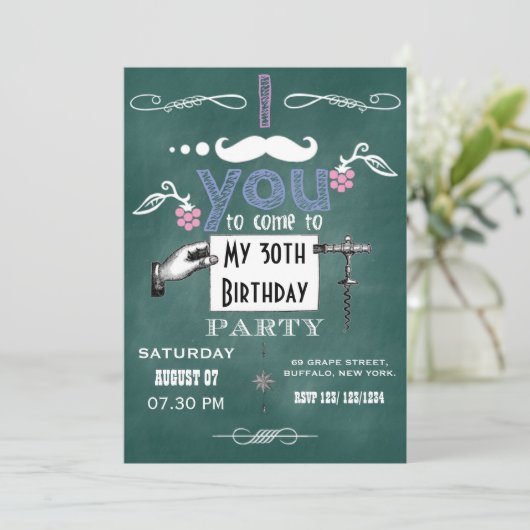 ヴィンテージムスタヒシャルボード成人誕生日パーティー 招待状 (スタンド正面)