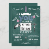 ヴィンテージムスタヒシャルボード成人誕生日パーティー 招待状 (正面/裏面)