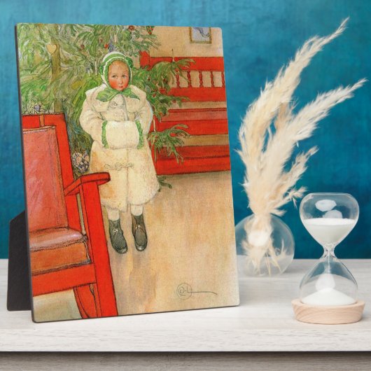 ヴィンテージムフクリスマスを持つスウェーデンの少女 フォトプラーク (側面)