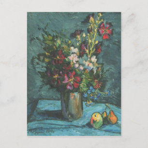 ヴィンテージムローズ背景（黒）花ピンク ポストカード