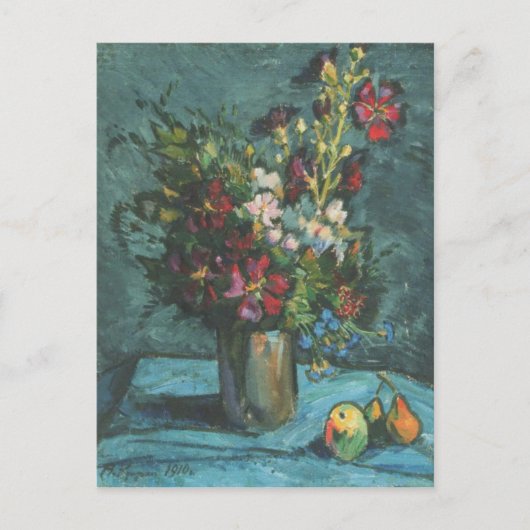 ヴィンテージムローズ背景（黒）花ピンク ポストカード (正面)