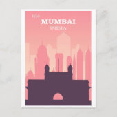 ヴィンテージムンバイインディアシティスカイラインピンク ポストカード (正面)