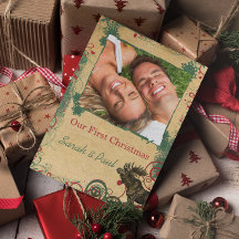 ヴィンテージムース私たちの初めてのクリスマス写真はがき