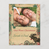 ヴィンテージムース私たちの初めてのクリスマス写真はがき シーズンポストカード (正面)