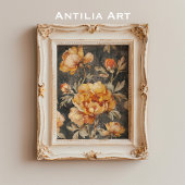 ヴィンテージムーディダークフラワー絵画ズの静物詩 ポスター