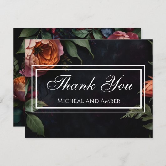 ヴィンテージムード暗いフローラボーバラ サンキューカード (正面/裏面)