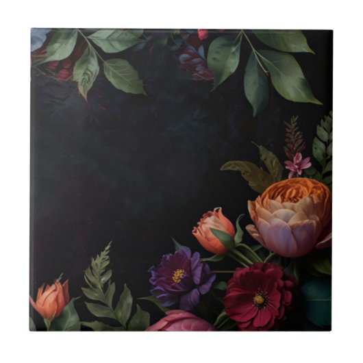 ヴィンテージムード暗いフローラボーバラ タイル (正面)