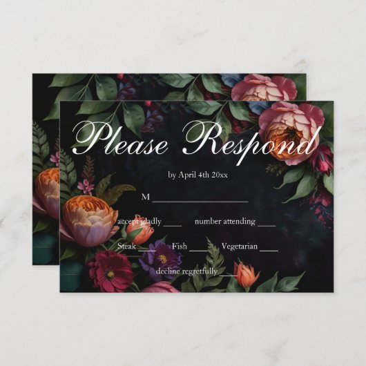 ヴィンテージムード暗いフローラボーバラ 出欠カード (正面/裏面)