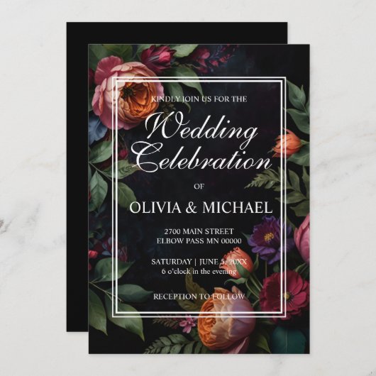 ヴィンテージムード暗いフローラボーバラ 招待状 (正面/裏面)