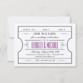 ヴィンテージムービーチケットウェディング日付の保存 セーブザデート (正面)