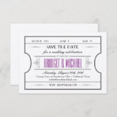 ヴィンテージムービーチケットウェディング日付の保存 セーブザデート (正面/裏面)