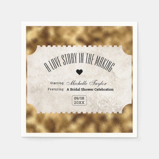 ヴィンテージムービーチケットブライダル日付夜アイディア スタンダードカクテルナプキン (正面)