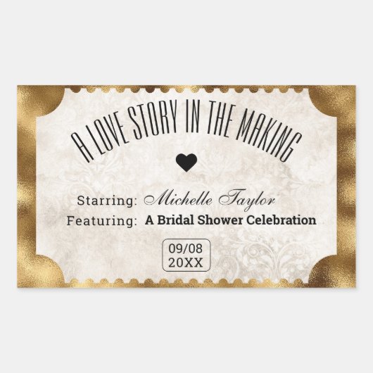 ヴィンテージムービーチケットブライダル日付夜アイディア 長方形シール (正面)