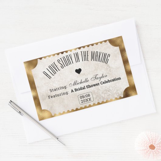 ヴィンテージムービーチケットブライダル日付夜アイディア 長方形シール (封筒)