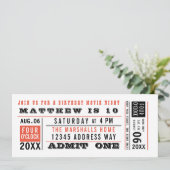 ヴィンテージムービーチケット誕生日カスタムの色 招待状 (スタンド正面)