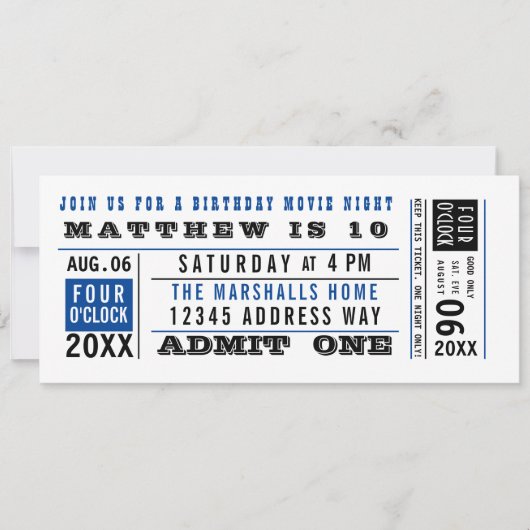 ヴィンテージムービーチケット誕生日カスタムカラーズインビタ 招待状 (正面)
