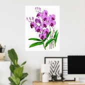 ヴィンテージムーブパープルアジェンタオーキッドフラワー ポスター (ホームオフィス)