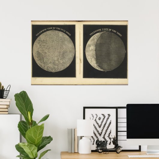 ヴィンテージムーンイラストレーション ポスター (ホームオフィス)