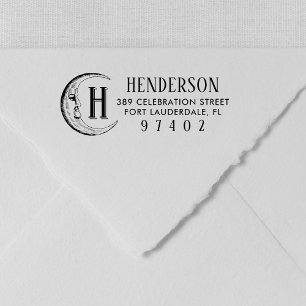 ヴィンテージムーンスケッチモノグラムネーム差出人住所 セルフインキングスタンプ