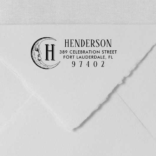 ヴィンテージムーンスケッチモノグラムネーム差出人住所 セルフインキングスタンプ